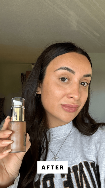 Selfie of Allure shopping market editor Angela Trakoshis after applying the Makeup by Mario SoftSculpt Bronzing  Shaping...