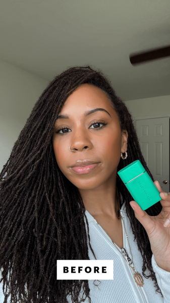 Selfie of Allure contributor Jailynn Taylor before applying the Westman Atelier Sun Tone Bronzing Drops
