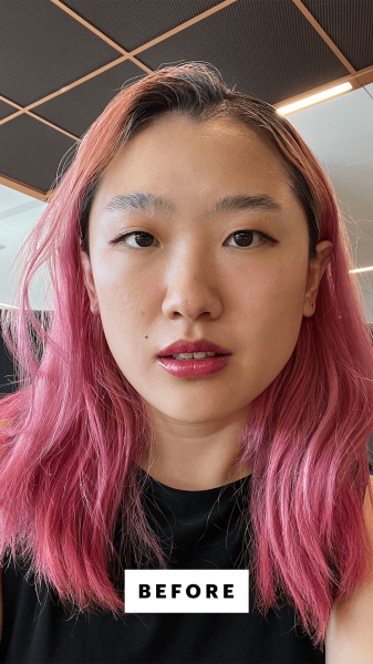 Selfie of Allure commerce editor Sarah Han before applying the Natasha Denona HySculpt Liquid Bronzer