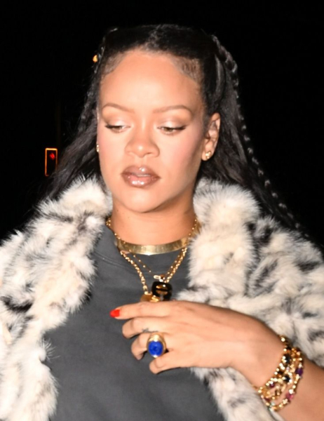 Rihanna with a zigzag part and braids